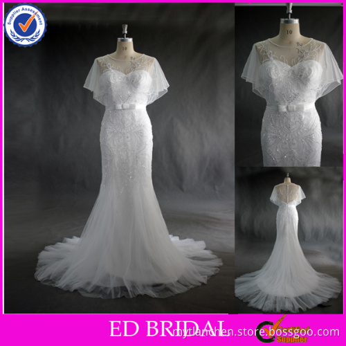LN55 2016 Luxury Bell Sleeve Real Sample Mermaid Crystal Beaded Wedding Dress